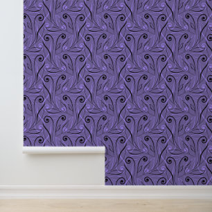 Elegant Foliage & Swirls Chic Classy Black Purple Wallpaper