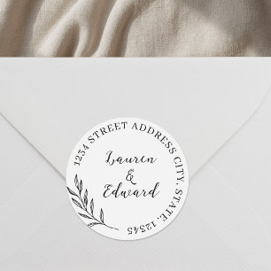 Elegant Foliage Wedding Address Classic Round Sticker