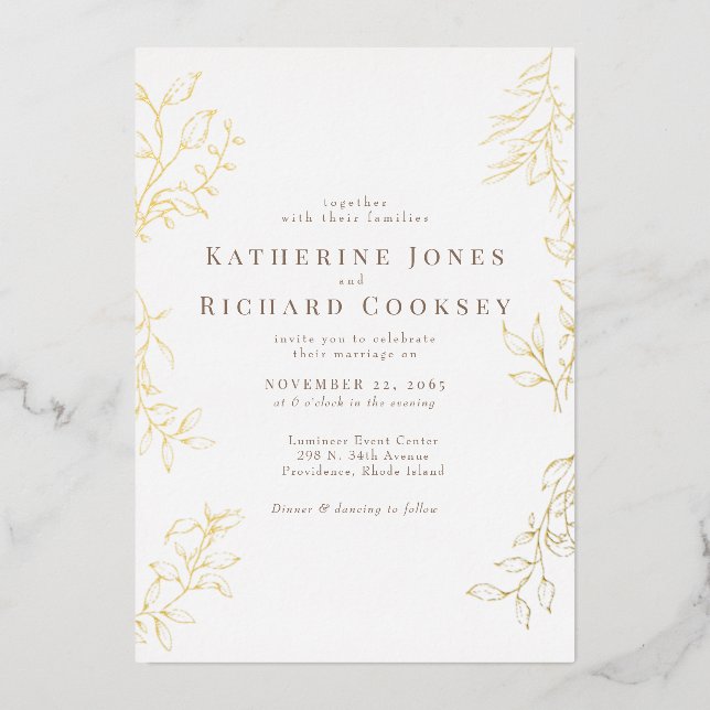 Elegant  Foliage White Wedding Gold (Front)