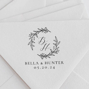 Elegant Foliage Wreath Wedding Monogram Name Self-inking Stamp