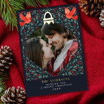 Elegant Folk Art Cardinal Christmas Foliage Photo  Foil Holiday Card<br><div class="desc">Celebrate the season with this Elegant Folk Art Cardinal Christmas Foliage Foil Holiday Card. The design features real gold foil. You can customize this further by clicking on the "PERSONALIZE" button. The placeholder image is provided by Unsplash and is NOT for sale; replace it with your own photos.</div>