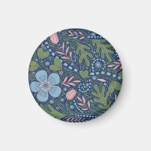 Elegant Folk Art Floral Pattern Vintage Botanical Magnet