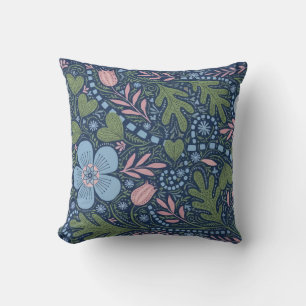 Elegant Folk Art Floral Pattern Vintage Botanical Throw Pillow