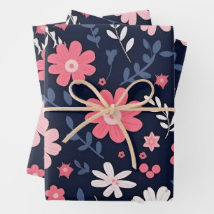 Elegant Folk Art Flower Wrapping Paper Sheet