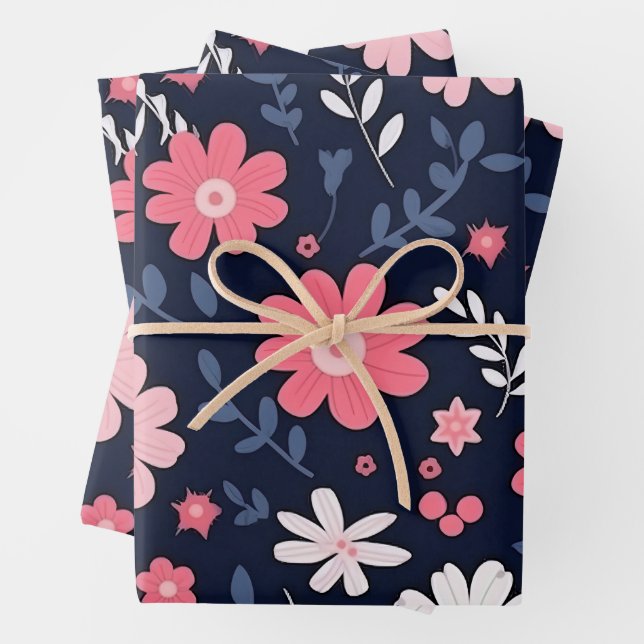 Elegant Folk Art Flower Wrapping Paper Sheet (In situ)