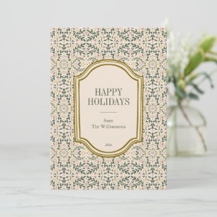 Elegant Folk Floral Vintage Christmas Sage Green Holiday Card