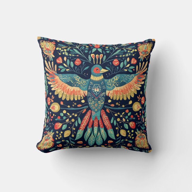 Elegant folkloric 🌸 throw pillow (Front)