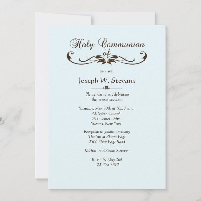 Elegant Font First Holy Communion Invitation (Front)