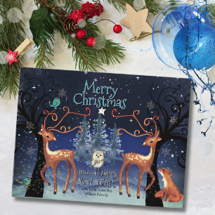 Elegant Forest Animals Christmas Postcard Deer