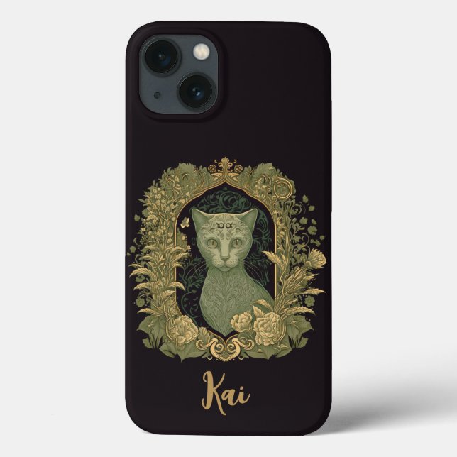 Elegant Forest Cat with Custom Name Case-Mate iPhone Case (Back)