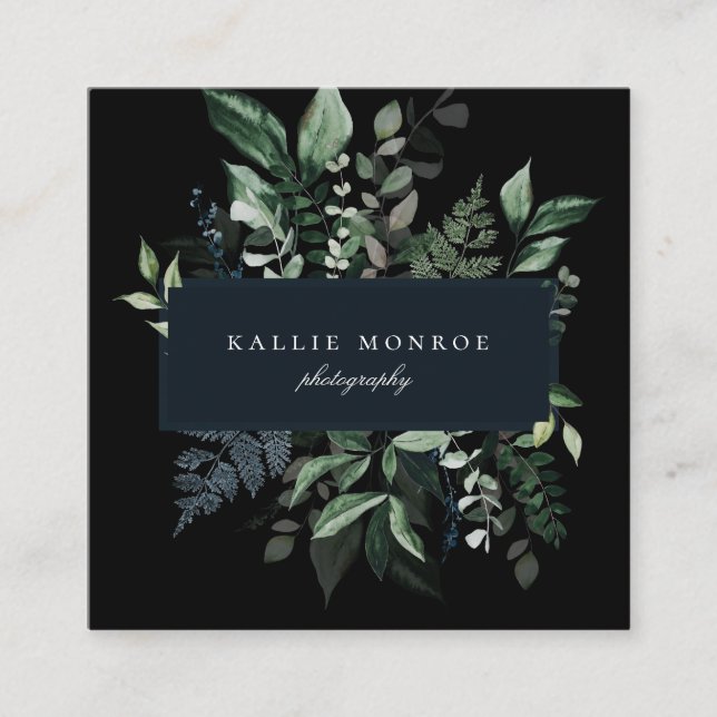 Elegant Forest Foliage Frame Square Business Card (Front)