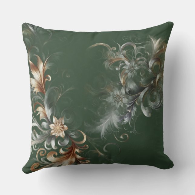  Elegant Forest Green and Gold Throw Pillow (Back)