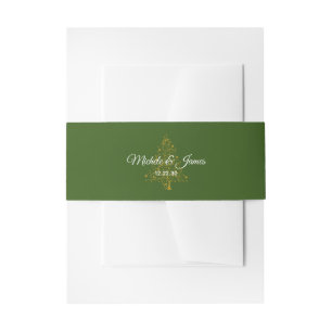 Elegant Forest Green Gold Christmas Tree Wedding Invitation Belly Band