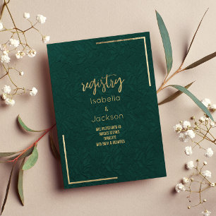 Elegant forest green gold floral lace Registry Enclosure Card