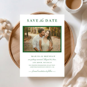 Elegant Forest Green Photo Frame Wedding Save The Date