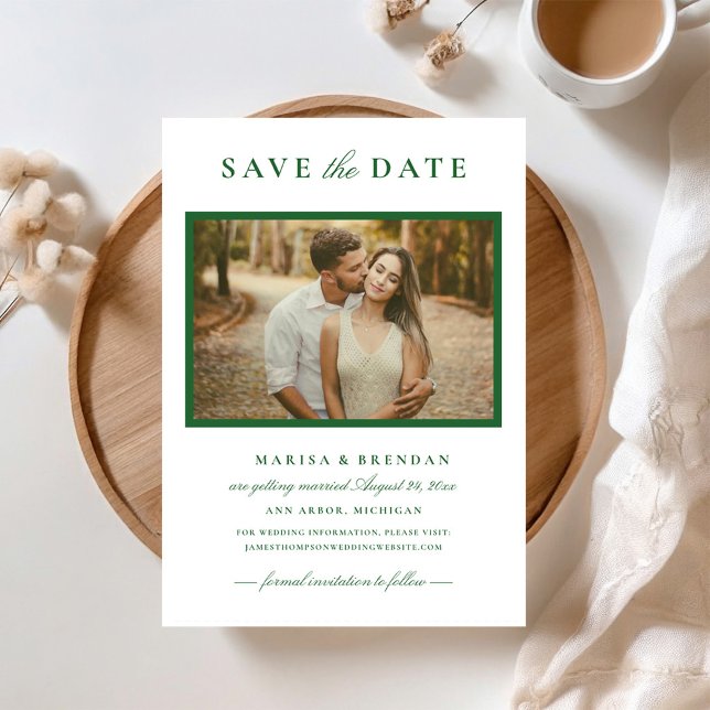 Elegant Forest Green Photo Frame Wedding Save The Date (Creator Uploaded)