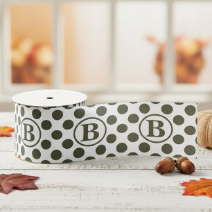 Elegant Forest Green Polka Dot Monogram Grosgrain Ribbon