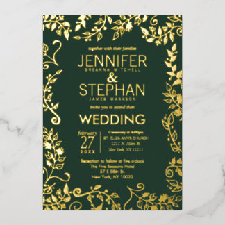 Elegant Forest Green Real Gold Floral Wedding