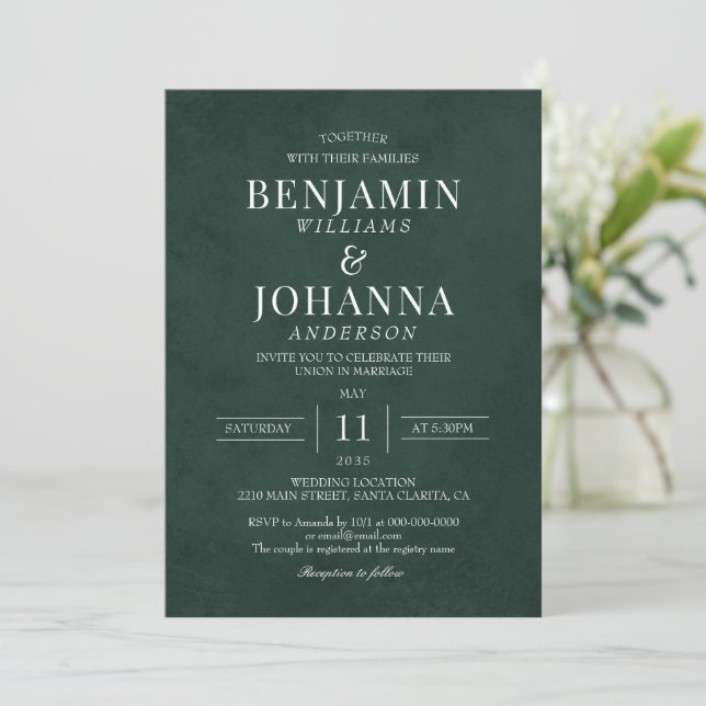 Elegant Forest Green Wedding Invitation (Standing Front)