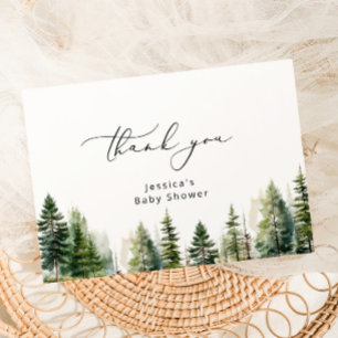Elegant forest pine trees baby shower thank you card