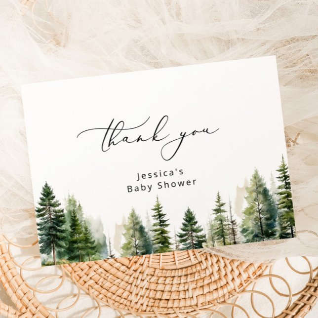 Elegant forest pine trees baby shower thank you card (Creator Uploaded)