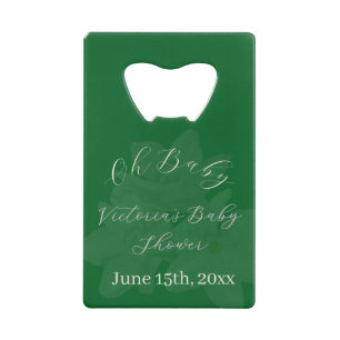 Elegant Forest & Sage Green "Oh Baby" Name Shower  Credit Card Bottle Opener