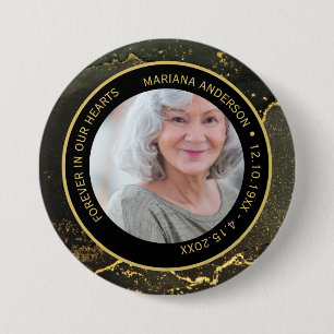 Elegant Forever in Our Hearts Gold Memorial  3 Inch Round Button