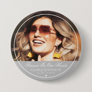 Elegant Forever in Our Hearts Memorial Photo 3 Inch Round Button