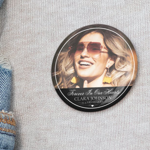 Elegant Forever in Our Hearts Memorial Photo 3 Inch Round Button
