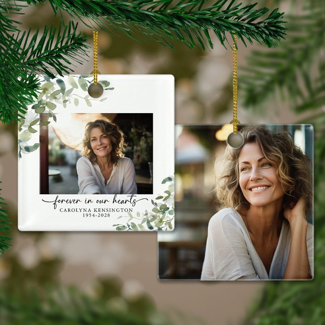 Elegant Forever in Our Hearts Memorial Photo Ceramic Ornament (Elegant Forever in Our Hearts Memorial Photo Ceramic Ornament)