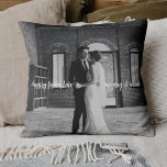 Elegant Forever Love Photo Couple Newlywed Gift Throw Pillow<br><div class="desc">Elegant forever love, photo couple, newlywed gift throw pillow for those who are just married. This modern and simple throw pillow has script sentimental text that states, "choosing forever love one day at a time". The reverse is a neutral grey with the customizable name and date displayed. Custom photo pillow...</div>