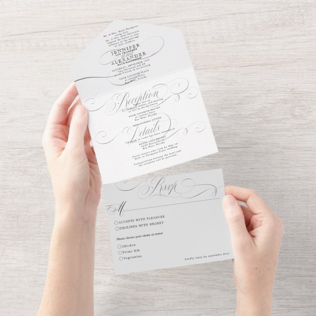 Elegant Formal Black and White Wedding All In One All In One Invitation (Tearaway)