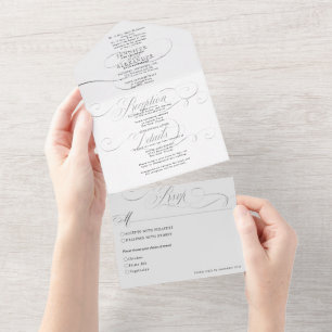 Elegant Formal Black and White Wedding All In One Invitation