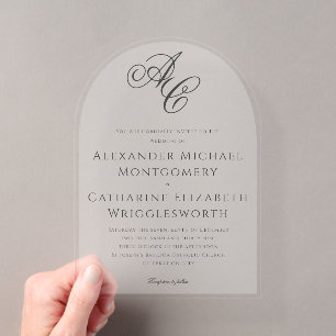 Elegant Formal Black and White Wedding Monogram Acrylic Invitations