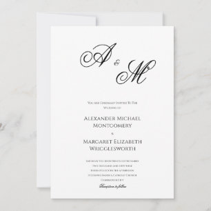 Elegant Formal Black and White Wedding Monogram Invitation