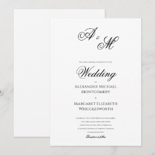 Elegant Formal Black and White Wedding Monogram Invitation