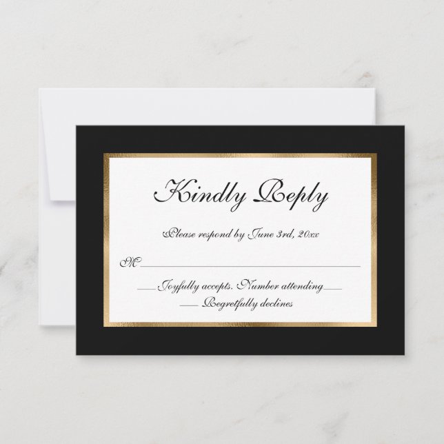Elégant Formal Black Blanc Gold Mariage carte RSVP (Devant)