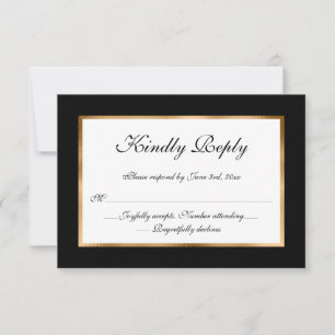Elégant Formal Black Blanc Gold Mariage carte RSVP