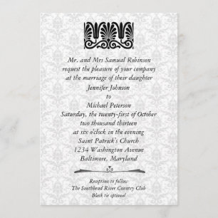 Elegant Formal Black Damask Floral Wedding Invitation