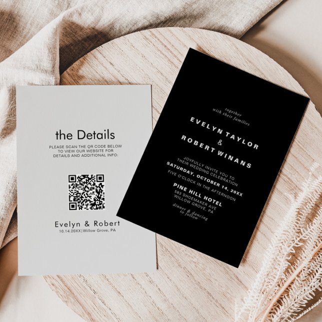 Elegant Formal Black Front and Back Wedding  Invitation (Creator Uploaded)