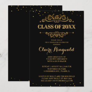 Elegant Formal Black Gold College Graduation Party Invitation