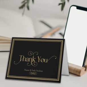 Elegant Formal Black Gold Ornate Wedding Thank You Card