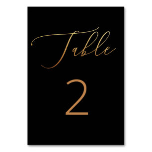 Elegant Formal Black Tie Wedding   Gold Script Table Number