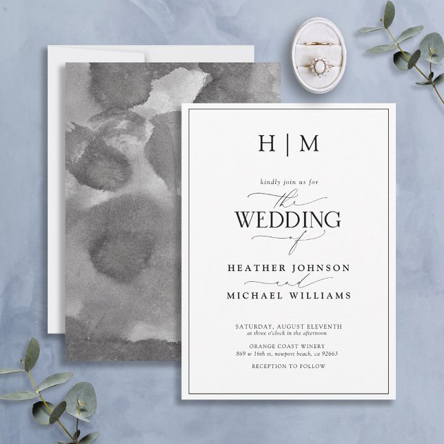 Elegant Formal Black & White Calligraphy Wedding Invitation (Creator Uploaded)