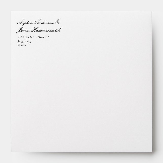Elegant Formal Black White Script Return Address Envelope (Front)