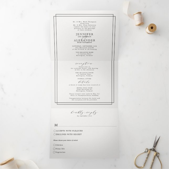 Elegant Formal Black White Simple Wedding Tri-Fold (Inside)