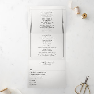 Elegant Formal Black White Simple Wedding Tri-Fold Invitation