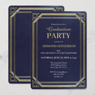 Elegant Formal Blue Gold 2025 Graduation Party Invitation