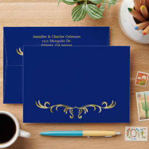 Elegant Formal Blue & Gold Invitation Envelope