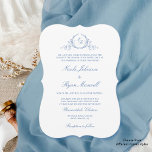 Elegant Formal Blue Monogram Wedding Invitation<br><div class="desc">Delight friends and family with this elegant blue Wedding invitation featuring delicate leafy botanical hand drawn monogram personalized with couples initials. Simple, sleek, stylish and formal design with hand written calligraphy details and wording with parents names. Also available without parents names. Choose from different card shape styles. Part of our...</div>